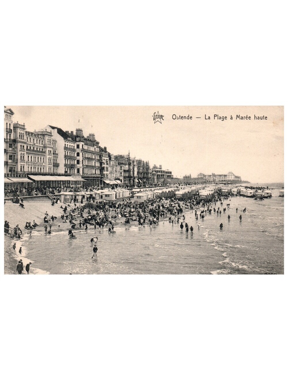 Vintage Postcard 1910s Ostende Belgium Beach High Tide Crowds